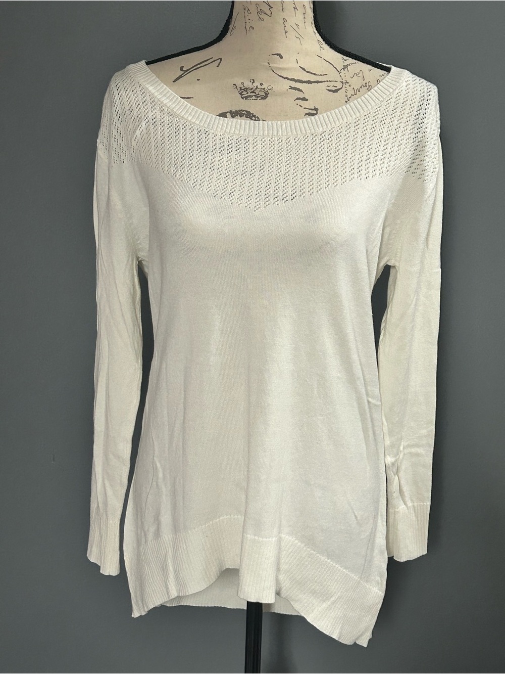 New York & Company Ivory Pointelle Knit Sweater